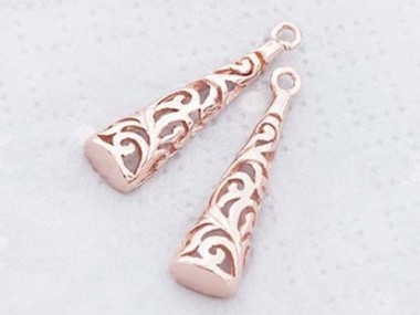 925 Sterling Silver Rose Gold Vermeil Style Filigree Cone Charms 6x20 mm.