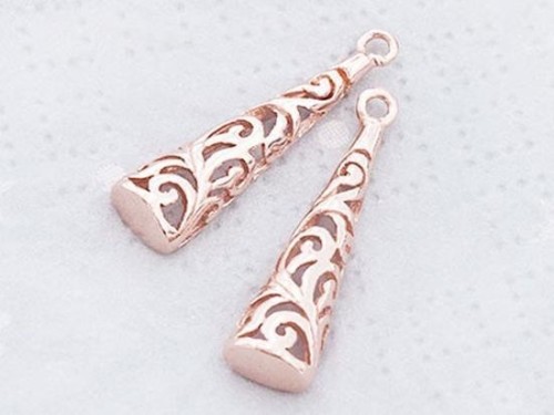 2 of 925 Sterling Silver Rose Gold Vermeil Style Filigree Cone Charms 6x20 mm.