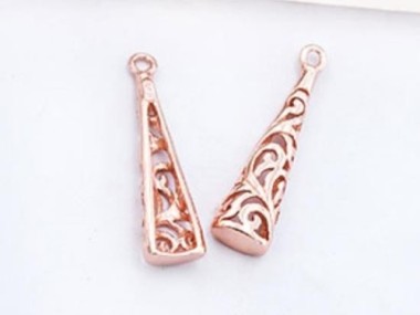 925 Sterling Silver Rose Gold Vermeil Style Filigree Cone Charms 6x20 mm.