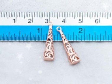 925 Sterling Silver Rose Gold Vermeil Style Filigree Cone Charms 6x20 mm.