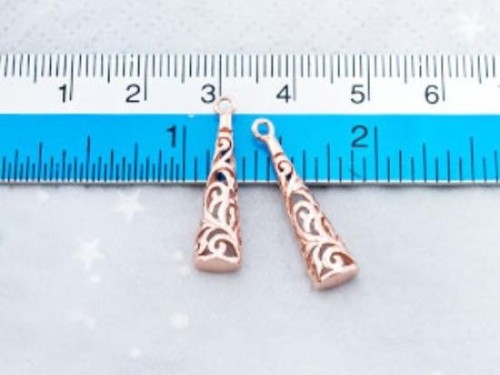 2 of 925 Sterling Silver Rose Gold Vermeil Style Filigree Cone Charms 6x20 mm.