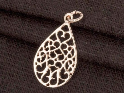 1 of 925 Sterling Silver Rose Gold Vermeil Style Filigree Drop Pendant 12x20mm. Polish Finished