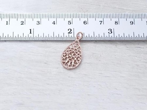 1 of 925 Sterling Silver Rose Gold Vermeil Style Filigree Drop Pendant 12x20mm. Polish Finished