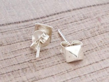 925 Sterling Silver Tiny Pyramid Earrings 4mm.,