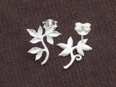 925 Sterling Silver Leaf Branch Stud Earrings 12x13.5mm.