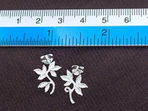 1 pair of 925 Sterling Silver Leaf Branch Stud Earrings 12x13.5mm. satin finished