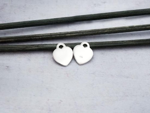 4 of 925 Sterling Silver Heart Charms 10x12mm.