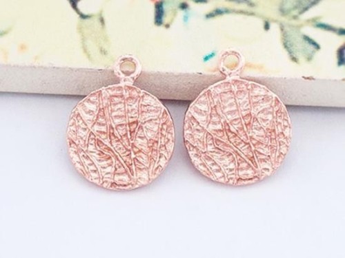 2 of 925 Sterling Silver Rose Gold Vermeil Style Textured Disc Charms 11 mm.