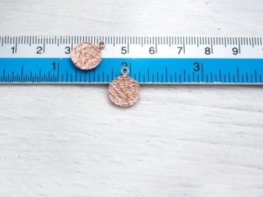 925 Sterling Silver Rose Gold Vermeil Style Textured Disc Charms 11 mm.