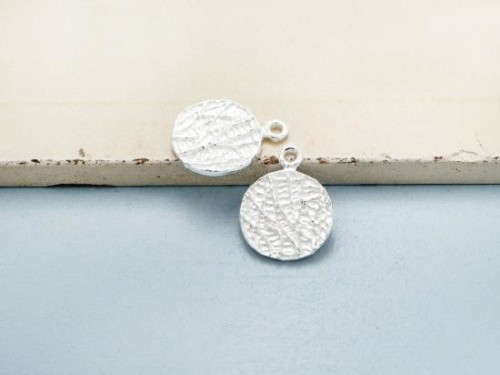 2 of 925 Sterling Silver Textured Disc Charms 11 mm.