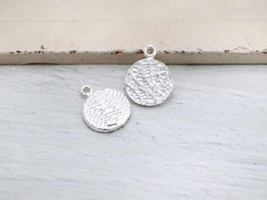 925 Sterling Silver Textured Disc Charms 11 mm.