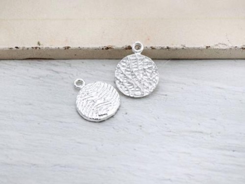 2 of 925 Sterling Silver Textured Disc Charms 11 mm.