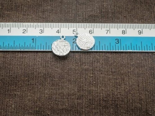 2 of 925 Sterling Silver Textured Disc Charms 11 mm.