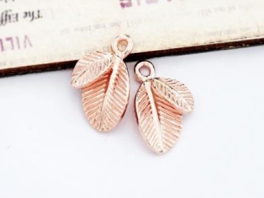 2 of 925 Sterling Silver Rose Gold Vermeil Style Leaf Charms 10x13mm., Polished finish