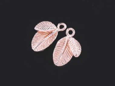 925 Sterling Silver Rose Gold Vermeil Style Leaf Charms 10x13mm.,