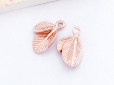 925 Sterling Silver Rose Gold Vermeil Style Leaf Charms 10x13mm.,