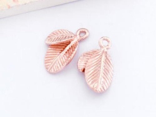 2 of 925 Sterling Silver Rose Gold Vermeil Style Leaf Charms 10x13mm., Polished finish