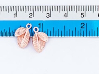 925 Sterling Silver Rose Gold Vermeil Style Leaf Charms 10x13mm.,