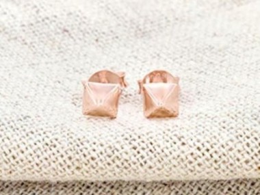 925 Sterling Silver Rose Gold Vermeil Style Tiny Pyramid Earrings 5mm.