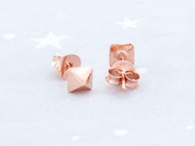 925 Sterling Silver Rose Gold Vermeil Style Tiny Pyramid Earrings 5mm.