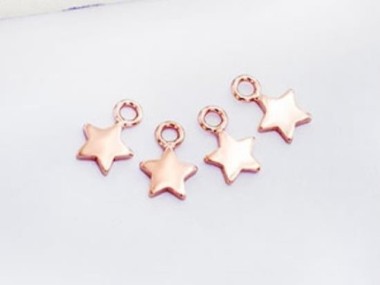 925 Sterling Silver Rose Gold Vermeil Style Star Charms 6 mm.