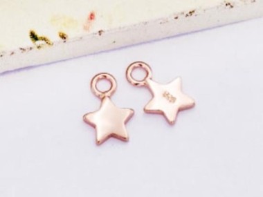 925 Sterling Silver Rose Gold Vermeil Style Star Charms 6 mm.