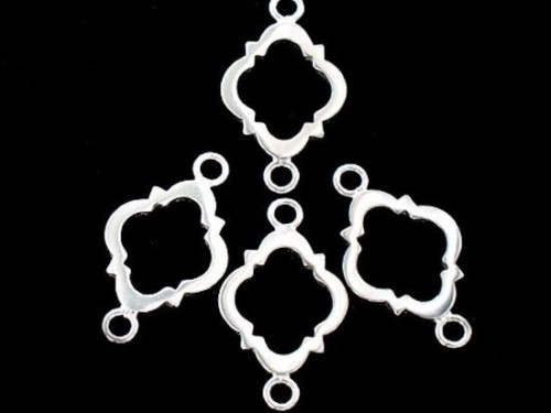 4 of 925 Sterling Silver Moroccan Style Drop Links, Connectors 11x15 mm. Polish Finished