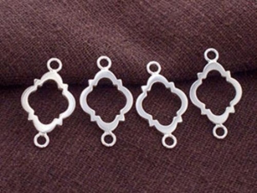 4 of 925 Sterling Silver Moroccan Style Drop Links, Connectors 11x15 mm. Polish Finished