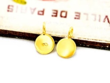 925 Sterling Silver Gold Vermeil Style Round Disc Tag Charms 6 mm.