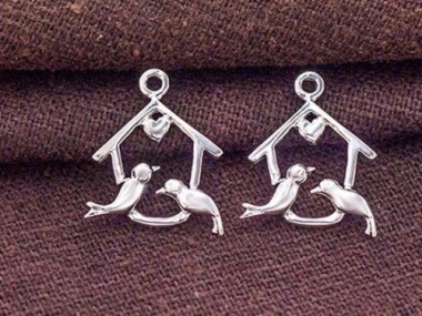 2 of 925 Sterling Silver Bird Charms 14mm.