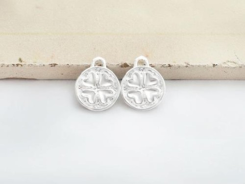 2 of 925 Sterling Silver Clover Disc Charms 10mm.