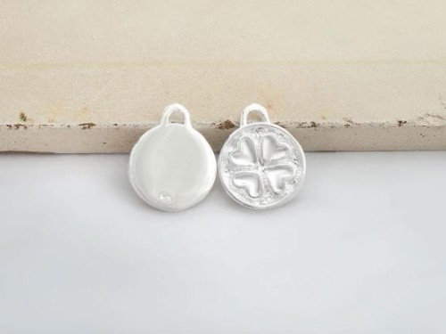 2 of 925 Sterling Silver Clover Disc Charms 10mm.