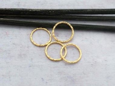 925 Sterling Silver Gold Vermeil Style Diamond Cut Circle Links, Connectors 12x1 mm.