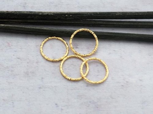 4 of 925 Sterling Silver Gold Vermeil Style Diamond Cut Circle Links, Connectors 12x1 mm. Polish Finished