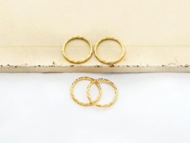 925 Sterling Silver Gold Vermeil Style Diamond Cut Circle Links, Connectors 12x1 mm.