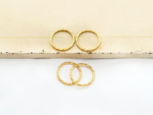 4 of 925 Sterling Silver Gold Vermeil Style Diamond Cut Circle Links, Connectors 12x1 mm. Polish Finished