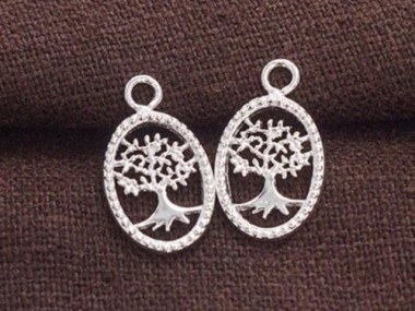 925 Sterling Silver Tree of Life Oval Charms 10x13.5 mm.