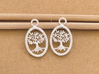 925 Sterling Silver Tree of Life Oval Charms 10x13.5 mm.