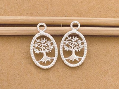 2 of 925 Sterling Silver Tree of Life Oval Charms 10x13.5 mm. Polish Finished.