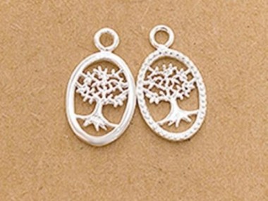 925 Sterling Silver Tree of Life Oval Charms 10x13.5 mm.