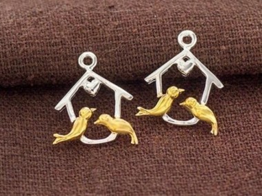 925 Sterling Silver Bird Charms 14mm.