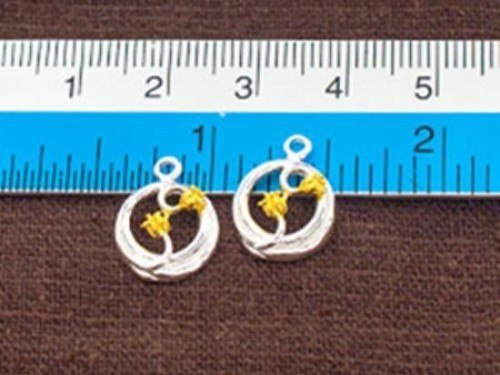 2 of 925 Sterling Silver Lily of the valley Charms 11.5 mm. Two Tone Gold & Silver