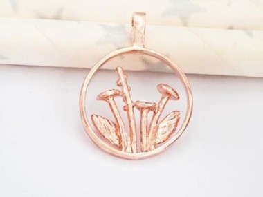 925 Sterling Silver Rose Gold Vermeil Style Wild Flower Pendant 15 mm