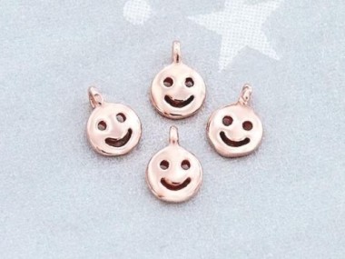 925 Sterling Silver Rose Gold Vermeil Style Little Smiley Charms 4 mm.