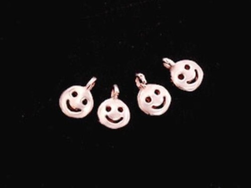 4 of 925 Sterling Silver Rose Gold Vermeil Style Little Smiley Charms 4 mm.