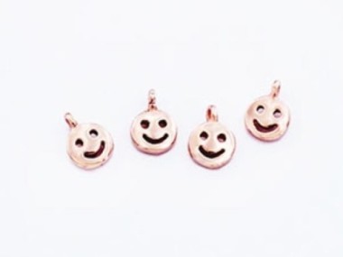 925 Sterling Silver Rose Gold Vermeil Style Little Smiley Charms 4 mm.