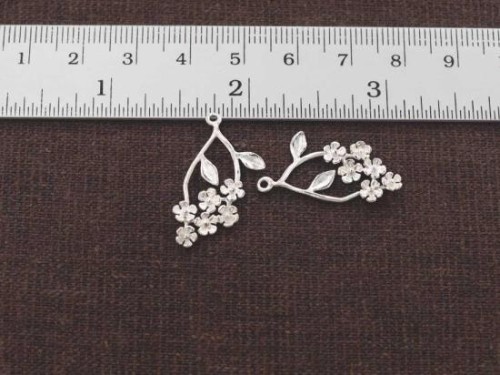 2 of 925 Sterling Silver flower leaf tree branch Pendants 12x20mm.