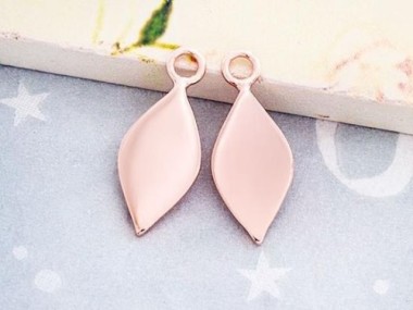 2 of 925 Sterling Silver Rose Gold Vermeil Style Drop Charms 7x13.5mm. , Polish Finished