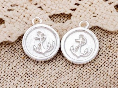 925 Sterling Silver Anchor Printed Charms 10.5mm.