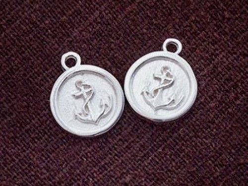 2 of 925 Sterling Silver Anchor Printed Charms 10.5mm.